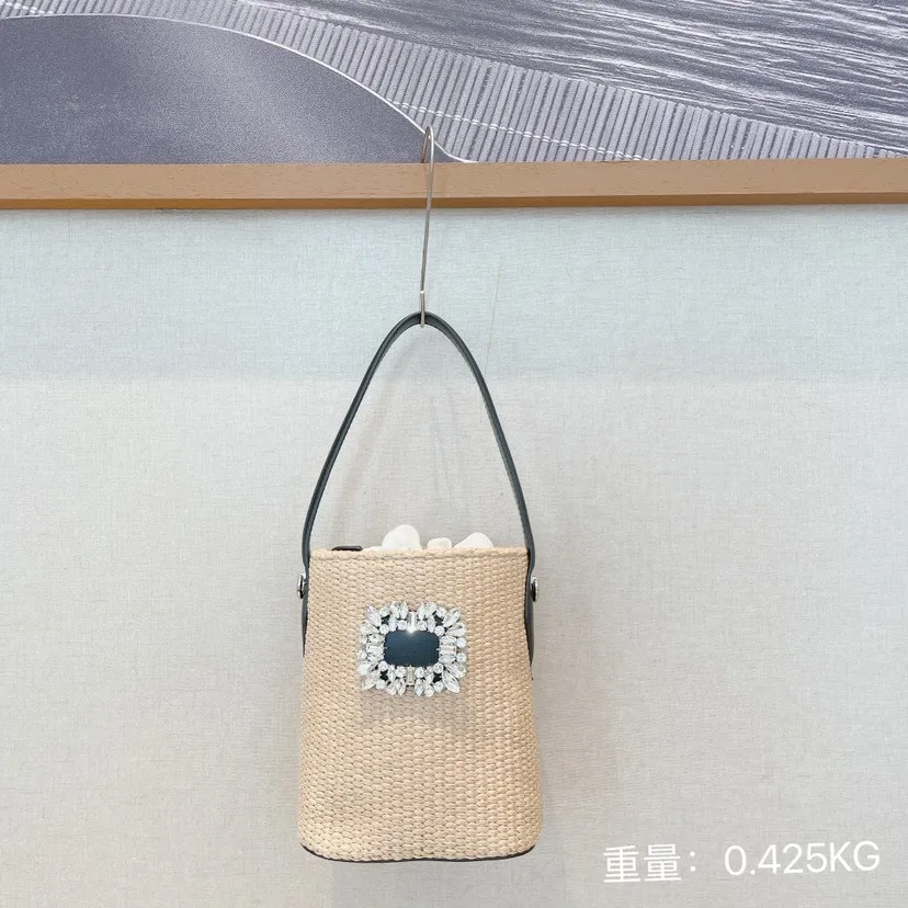 Diamonds Straw Bag Designer Bucket Bags for Women Purses and Handbags Fashion Brands Woven Bag Mini Shoulder Bag Female Clutch