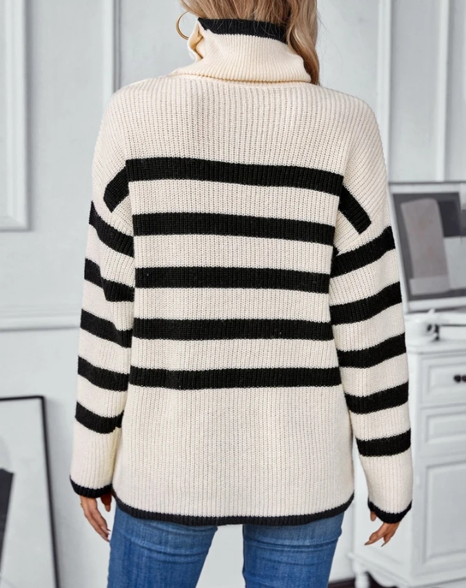 Топ женский 2024 осенняя мода полосатый косой воротник с открытыми плечами длинным