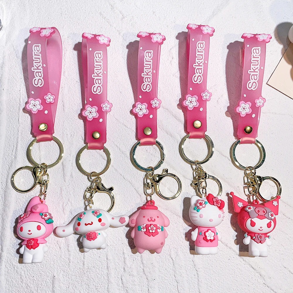 

Cute Sanrio Cartoon Pink Key Ring Hello Kitty Kuromi Melody Cinnamoroll Pom Pom Purin Silicone Pvc Car Keychains Pendant