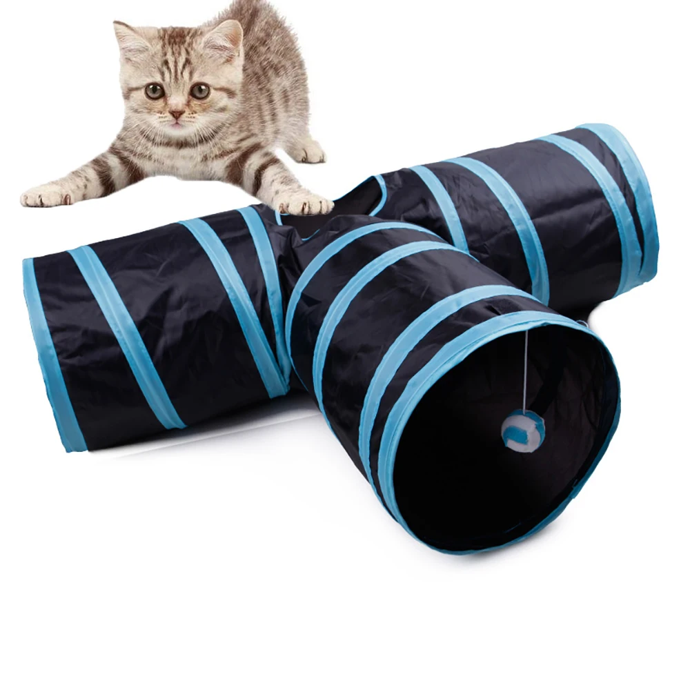 

Cat Toys Cat Tunnel Tube 3-Way Tunnels Extensible Collapsible Cat Play Tent Interactive Toy Maze Cat House Bed with Bells Balls
