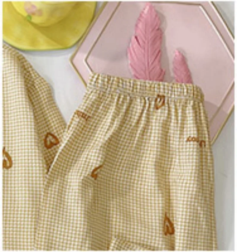 Women Air-Conditioned Leisure Wear V-Neck Suit Cotton Pajamas Youth Thin Online Red Large Size Clothes 3/4 Sleeve Length Simple