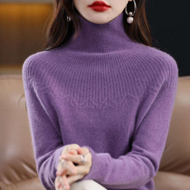 

Oversized Sweaters Loose Pullover 100% Wool Cashmere Sweater Turtleneck Women Autumn Winter Kint Long Sleeve Female Jumpers Tops