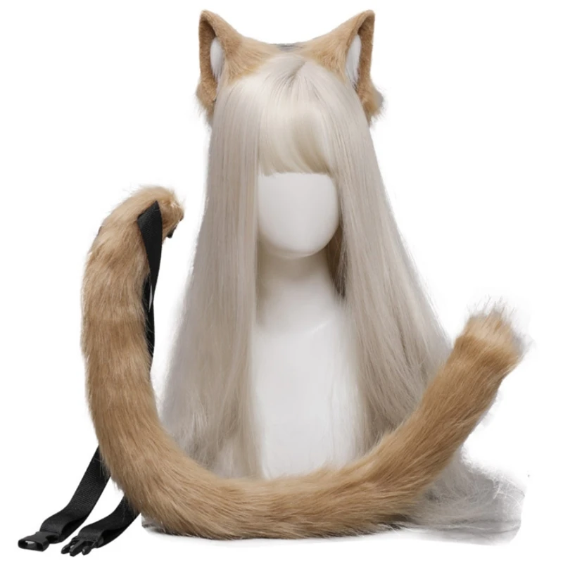 

Lolita Headbands Furry Ears Headwear Animal Tail Set Hair Hoop for Halloween Cosplay Headpiece Party Supplies