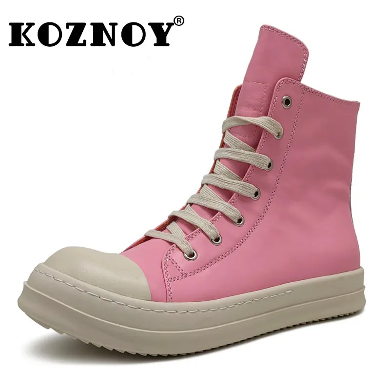 

Koznoy 5.5cm New Women's Flats Boots Lace Up Vintage Soft Cow Genuine Leather Ethnic Autumn Spring Ankle Miccasins Couple Shoes