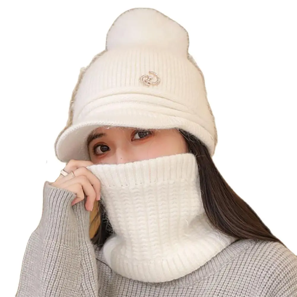 

Women Knitted Hat Scarf Set Rhinestone Inlaid Soft Hat Scarf Set Girls Winter Knitted Woolen Cap Scarf Combo