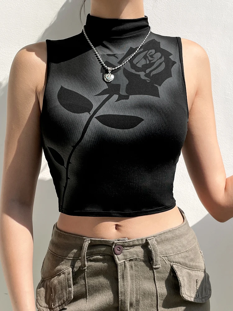 

Женский винтажный жилет с принтом «Готическая роза»