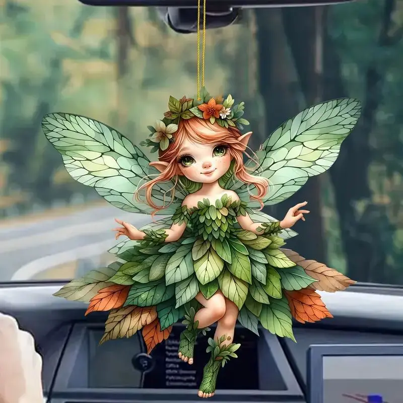 2D акриловый зеленый эльф кулон цветок фея подвески маленький свежий