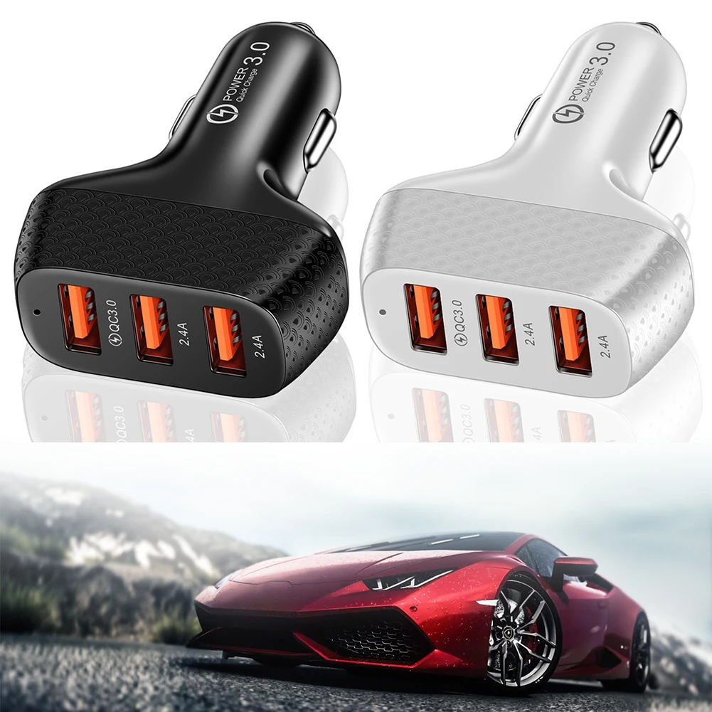 

12 V Car Charger Fast Charging PD Adapter For Mobile Phones Charging Pads QC 3.0 2.4 USB Three Ports Car Chargers