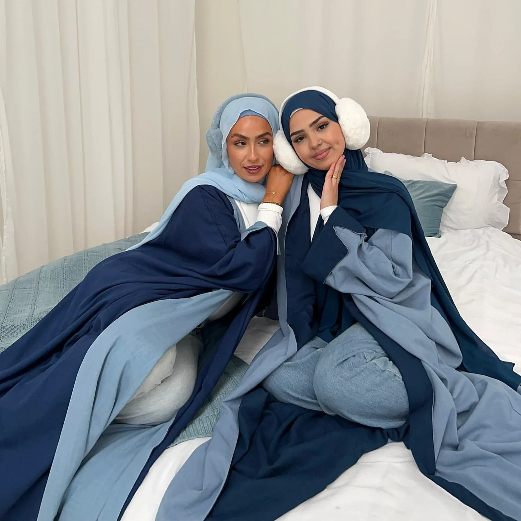 Хлопково-льняное открытое платье-хиджаб Абая в Дубае двустороннее мусульманское