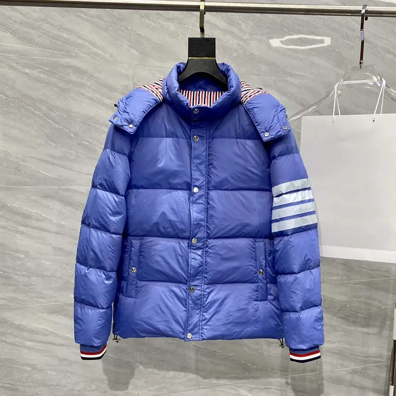 THOM Winter Jacket Men Parkas Warm Coat Luxury Brand Striped Design Baseball Collar Solid Women Fashion Duck Down Jacket