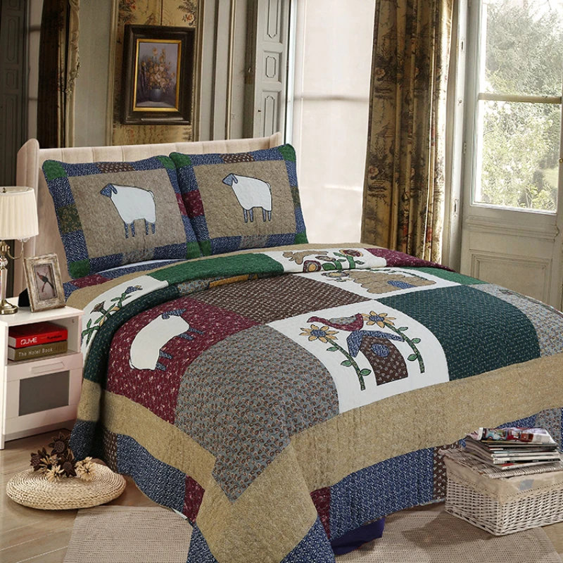 

Bedding 100% Cotton Handmade Patchwork Quilt Cover Washed Quilt Bedspread Bedspread Luxury Cartoon Lamb Sheet Blanket