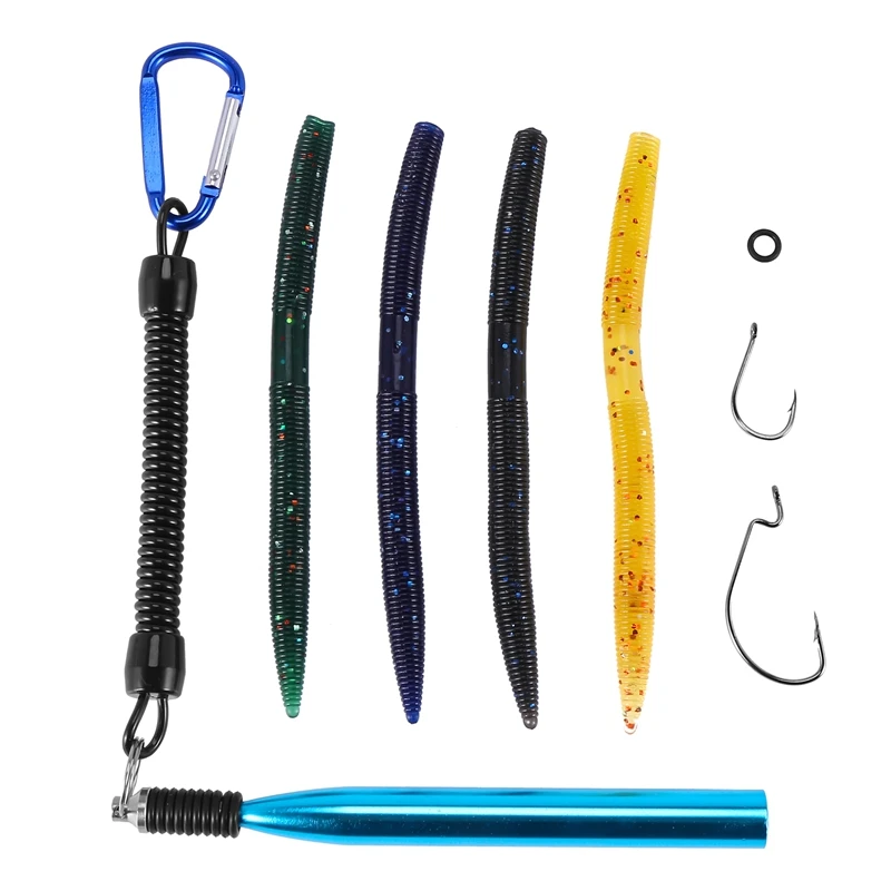 

Wacky Worm Fishing Lure Kit Soft Silicagel Baits Hook Wacky Rig Bass Trout Fishing Worms Lures With Tackle Box