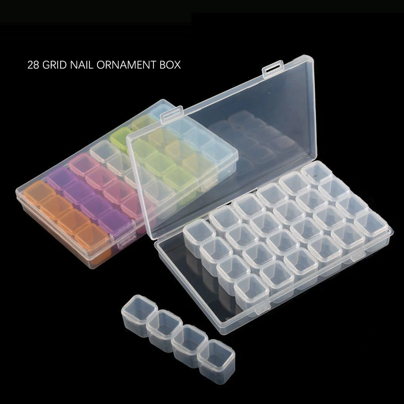 

28 Slots Nail Art Storage Case Rhinestones Gems Accessories Clear Plastic Empty Container for Rhinestones Beads Organizer Box