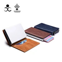 new rfid blocking wallet genuine leather aluminium box automatically pops up credit card holder men and women metal fashion card