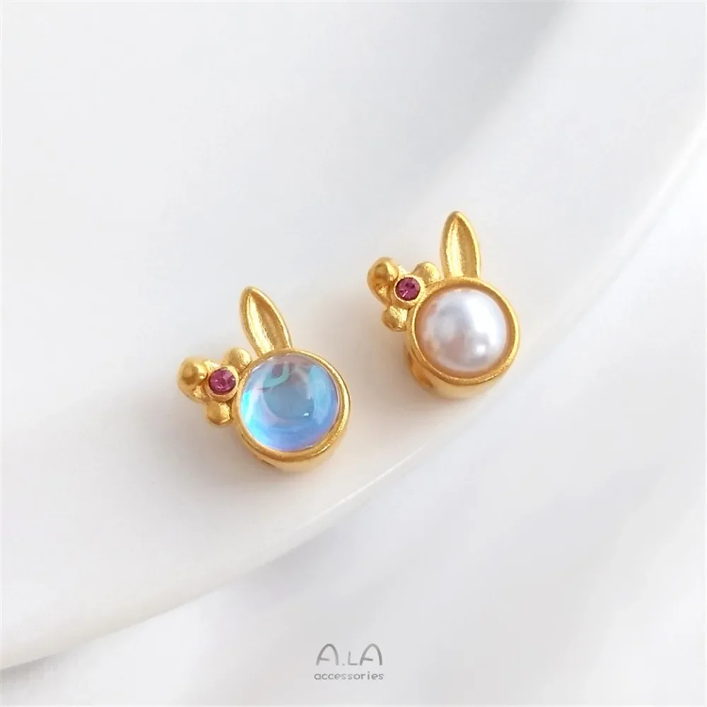 Песочное золото инкрустированный искусственным жемчугом лунный камень кролик