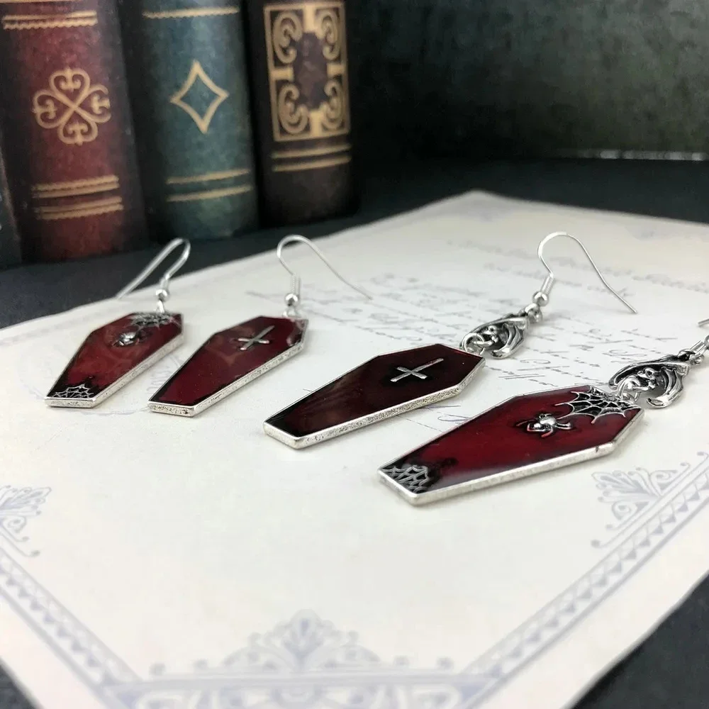 Giwang Peti Mati Vampir Salib Goth Anting-Anting Kelelawar Jaring Laba-laba Xo Perhiasan Aksesori Gotik Cosplay Хэллоуин