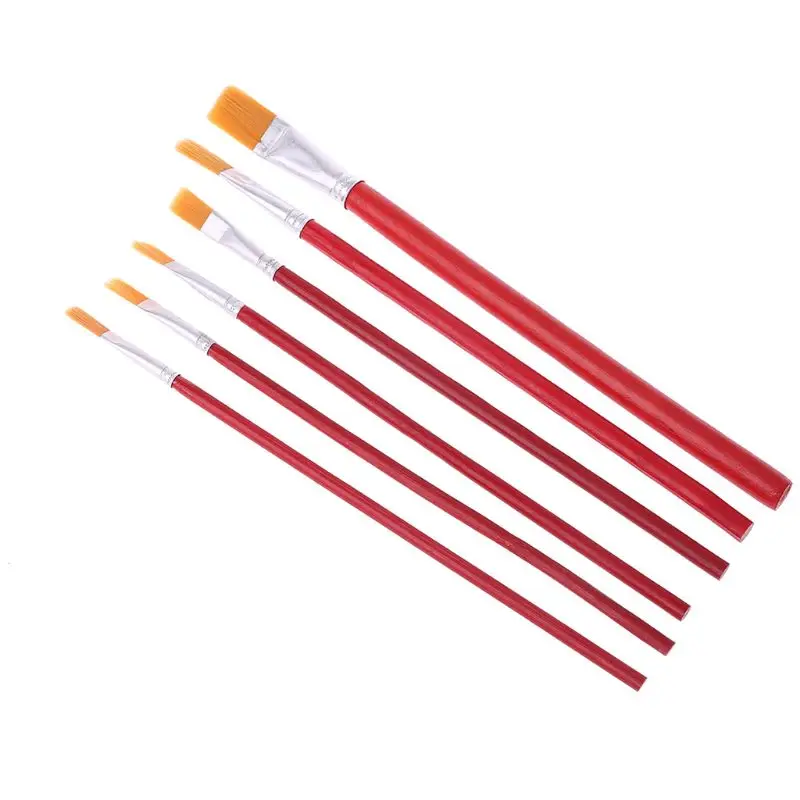 

6pcs Red Nylon Acrylic Painting Drawing Oil Paint Brushes Pen for Art Artist New