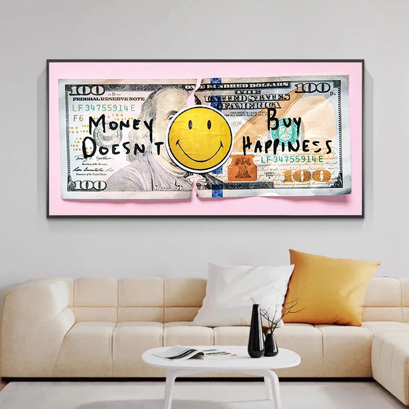 

Картина на холсте с надписью «Money Not Buy Happiness»