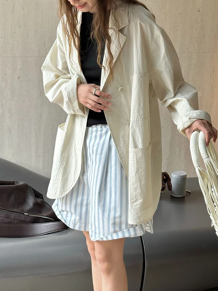 [EAM] Женский абрикосовый тонкий хлопковый элегантный пиджак большого размера