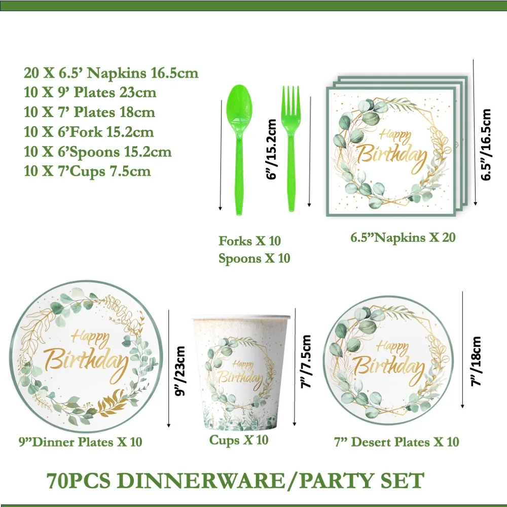 

Happy Birthday 70pcs Plates Napkins Cups For Birthday Baby Shower Wedding Children's Day Dinner Inauguration School Day Party