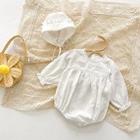 toddler baby girl romper spring autumn white flower embroidery bodysuits for infants cotton thin kids clothes girls costumes