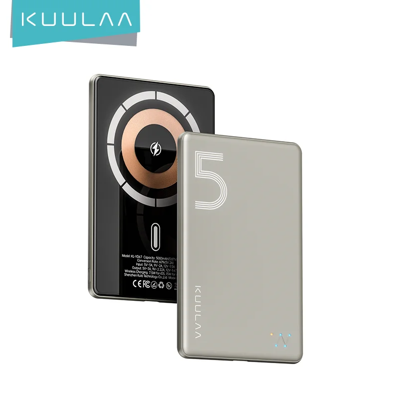 Фото KUULAA Magsafe Power Bank 5000 мАч Портативный ультратонкий магнитный аккумулятор с беспроводной зарядкой 20 Вт для iPhone 15 14 13 12 серии №1