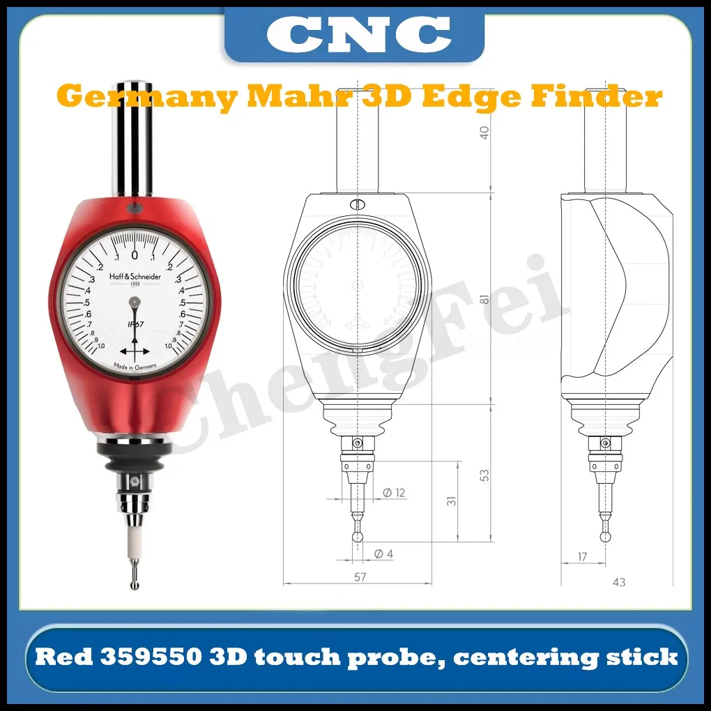CNC German HOFFMAN 3D edge finder pointer Mahr 359550 red 3D contact probe three-dimensional centering MarTest 802 NW