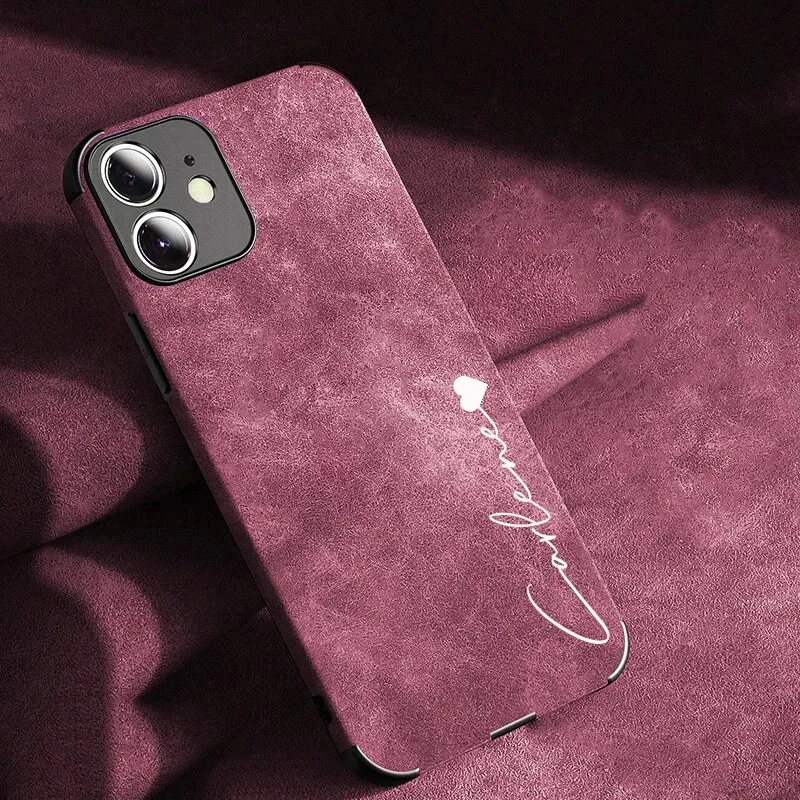 Роскошный кожаный чехол с персонализированным именем Lamskin для iPhone 15 16 Pro Max 14 13 12