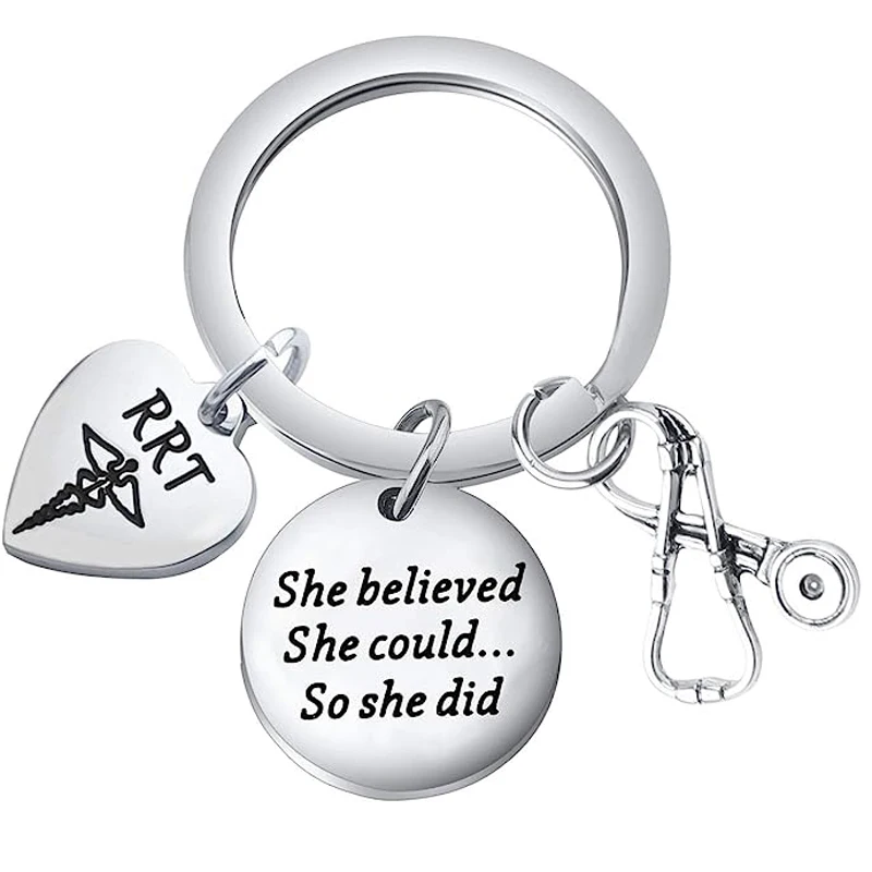 Nurse Keychain Gift CNA Keychain She Believed Could So She Did Nurse RRT Keyring Registered Nurse Jewelry Medical Gift