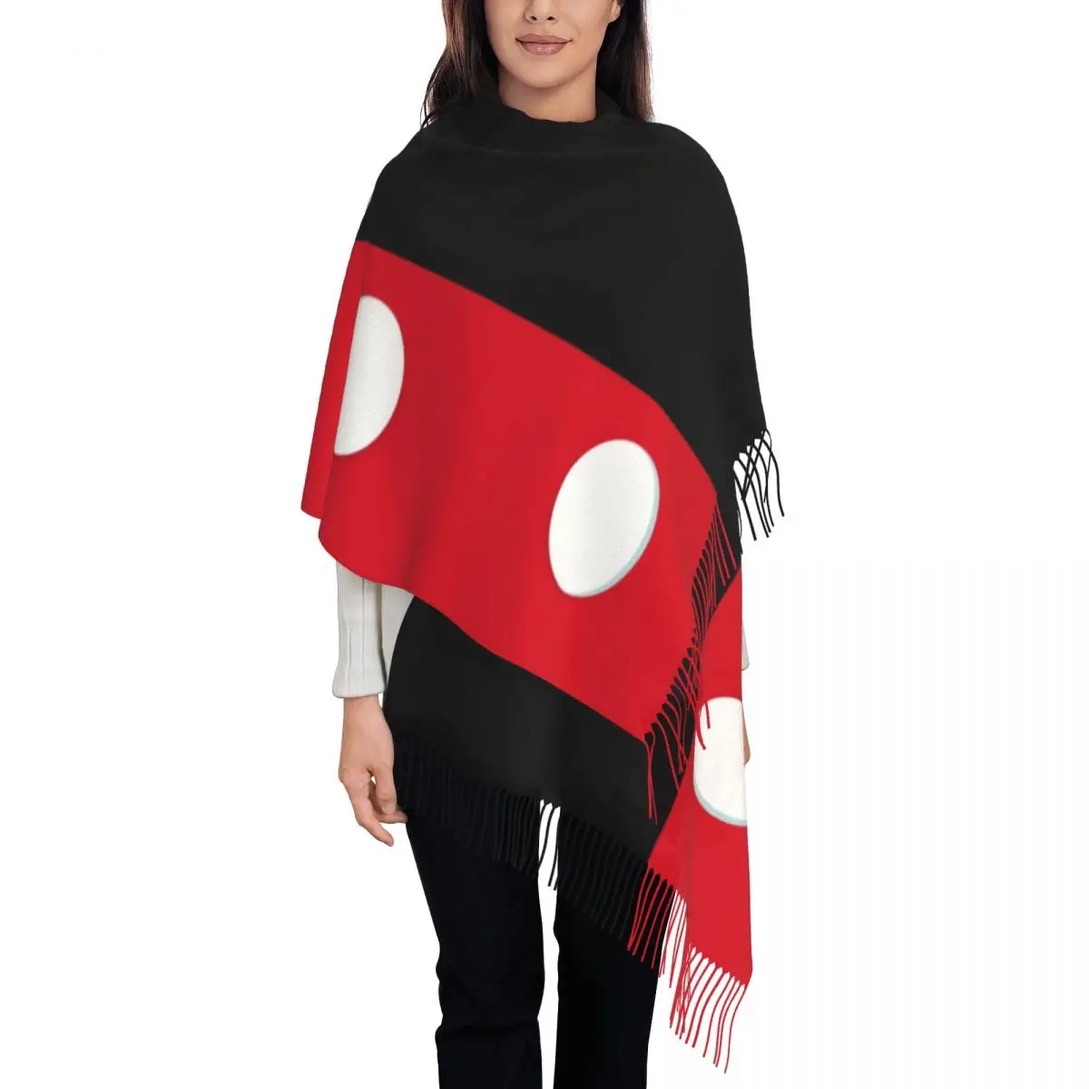 Стильные зимние теплые шали с рисунком мышки в горошек женские анимационные