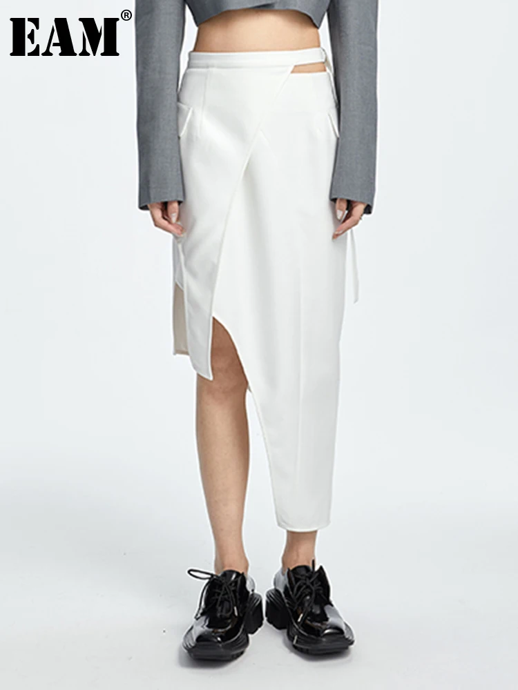 

[EAM] High Waist White Asymmetrical Long Hollow Out Casual Half-body Skirt Women Fashion Tide New Spring Autumn 2022 1DD729