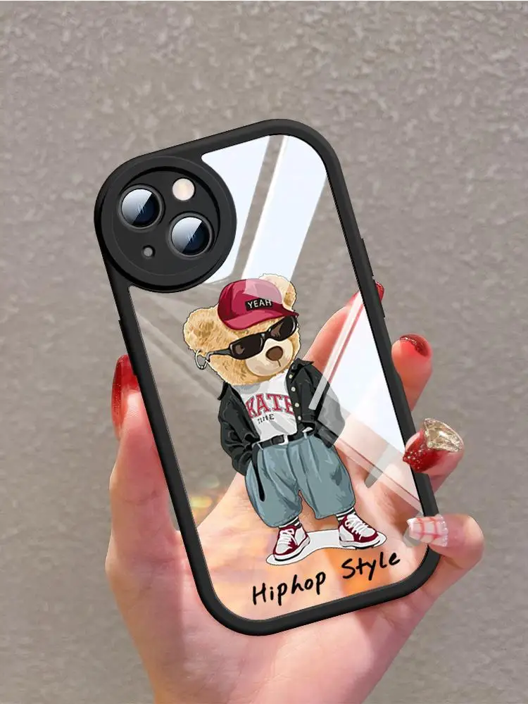 

Новинка, мультяшный аниме-медведь, телефон, планшетофон Apple 14plus, круглый зеркальный iPhone13promax, прозрачный модный веселый спортивный медведь, планшетофон 14Pro