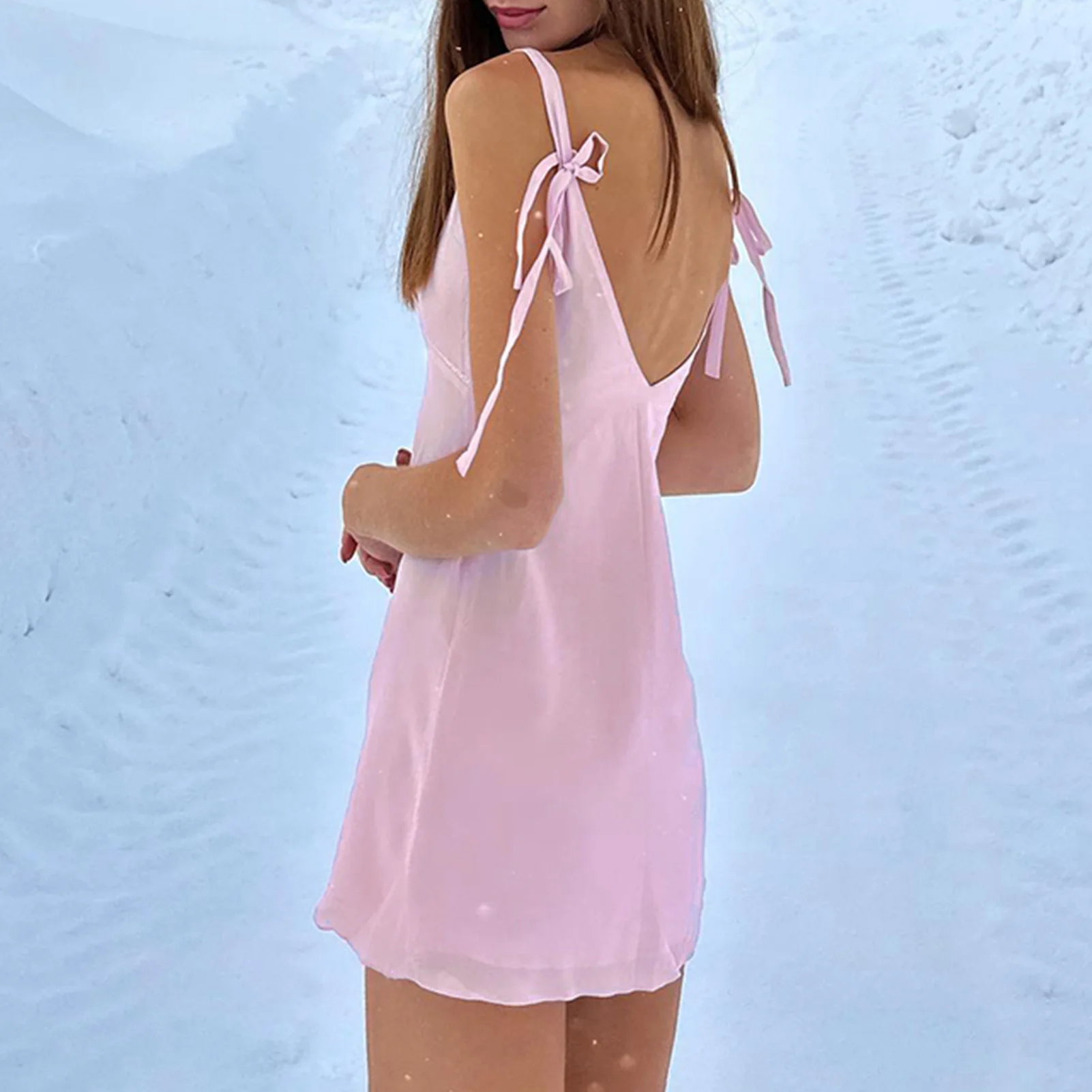 

Women Spaghetti Strap Dress Solid Color Ladies Satin Short Dress Sexy Style Slim Fit Sleeveless Elegant Vacation Outfit