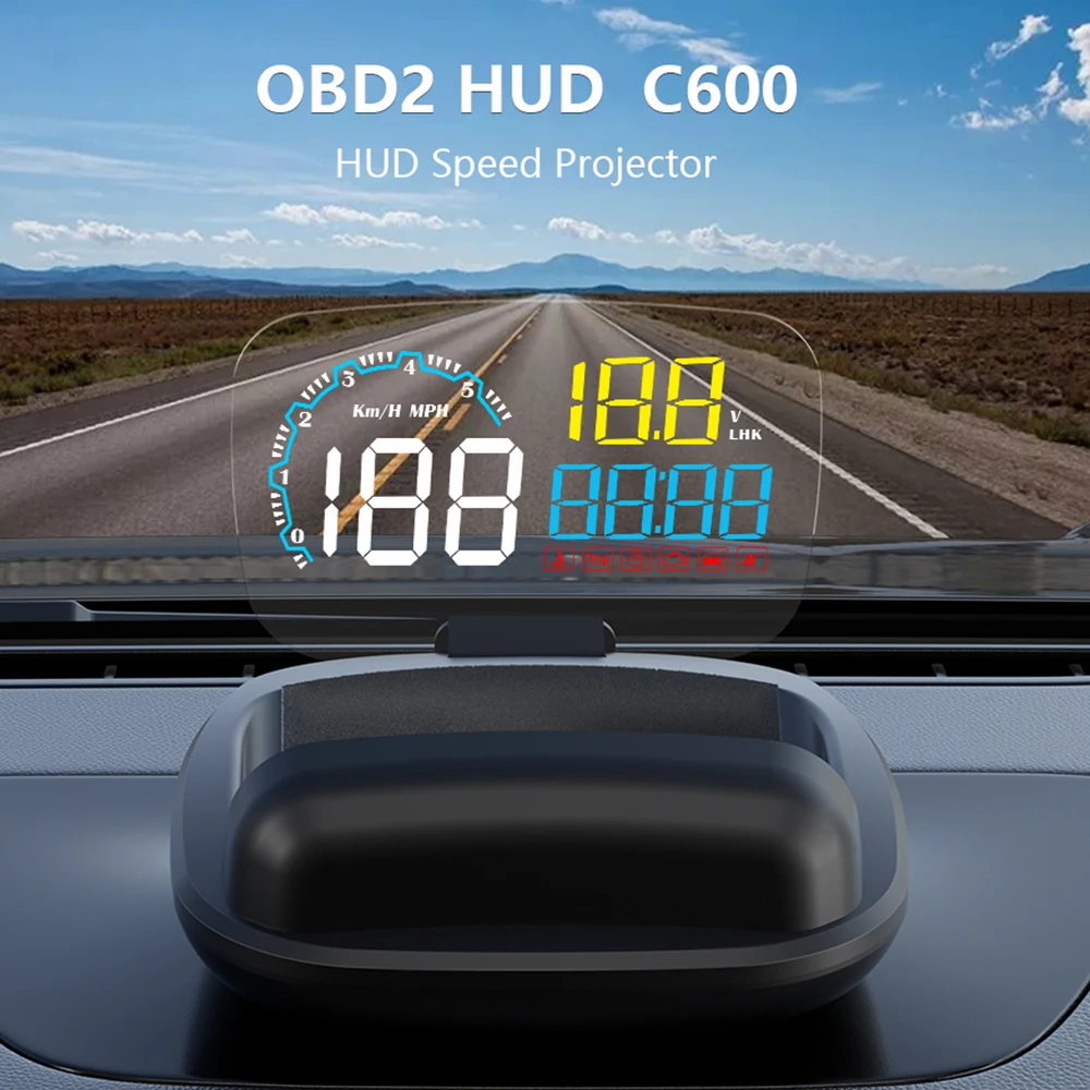 

WYOBD C600 HUD OBD2 Head Up Display Automatic Speed Alarm Car Windshield Speed Water Temperature Fuel Consumption Projector