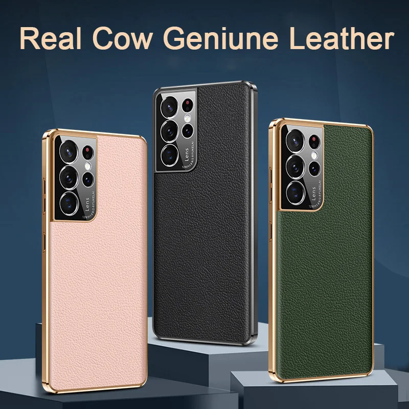 

Real Cow Geniune Leather Phone Case For Samsung Galaxy S21 S22 Plus Pro Corium Cover For Galaxy S21 S22 Ultra Case Luxury Shell