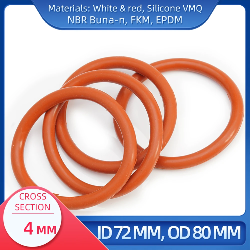 O Ring CS 4 mm ID 72 mm OD 80 mm Material With Silicone VMQ NBR FKM EPDM ORing Seal Gask
