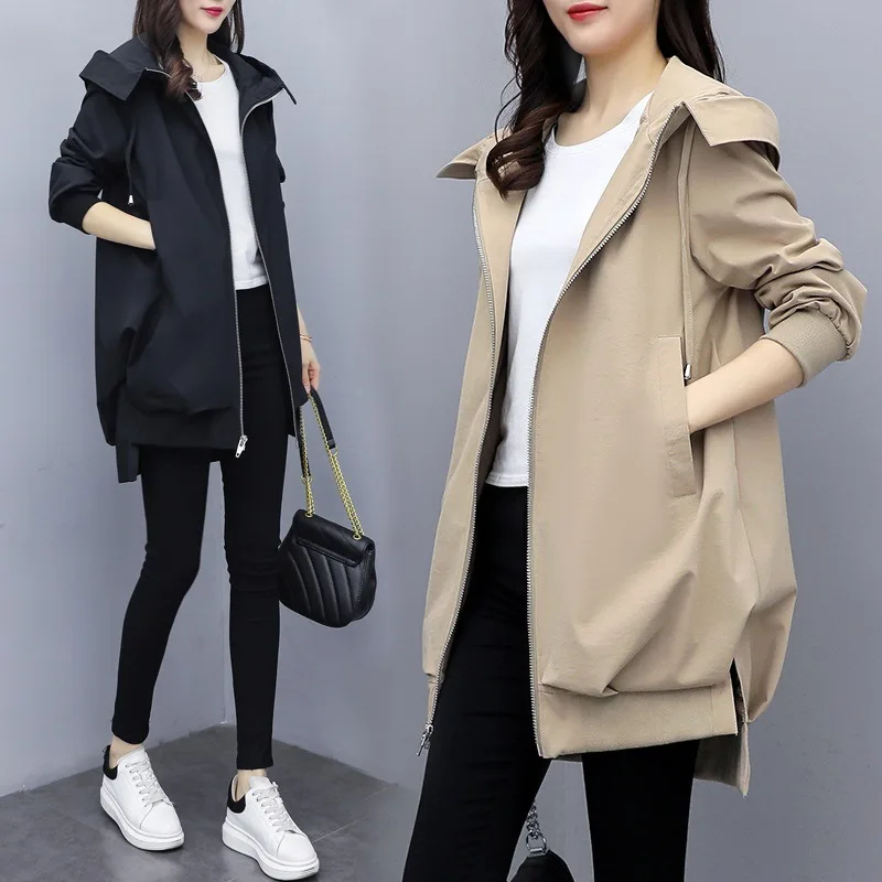 

Butemoda New Autumn Women's Jacket Long Sleeve Casual Windbreaker Female Hooded Overcoat Loose Basic Coat Lady Outwear Plus Size