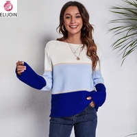 elijoin spring and autumn pullover color matching pullover lined with chinese fir contrast big striped collar knitted sweater
