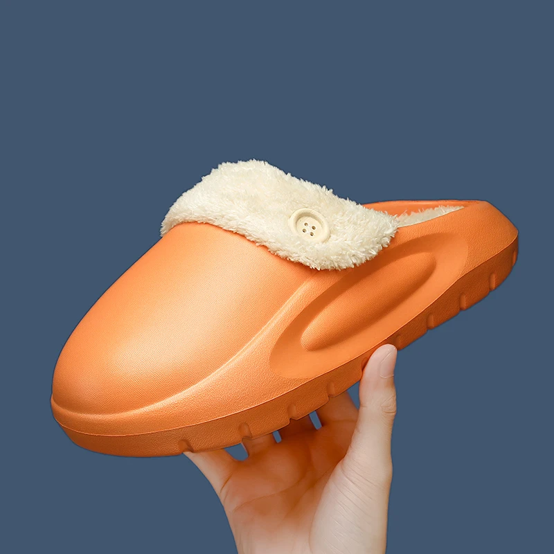 

Fur Cotton Women Men Slippers Thick Platform Winter Waterproof Cozy Non-Slip Indoor Home Slippers Warm Outdoor Men Couple Shoes