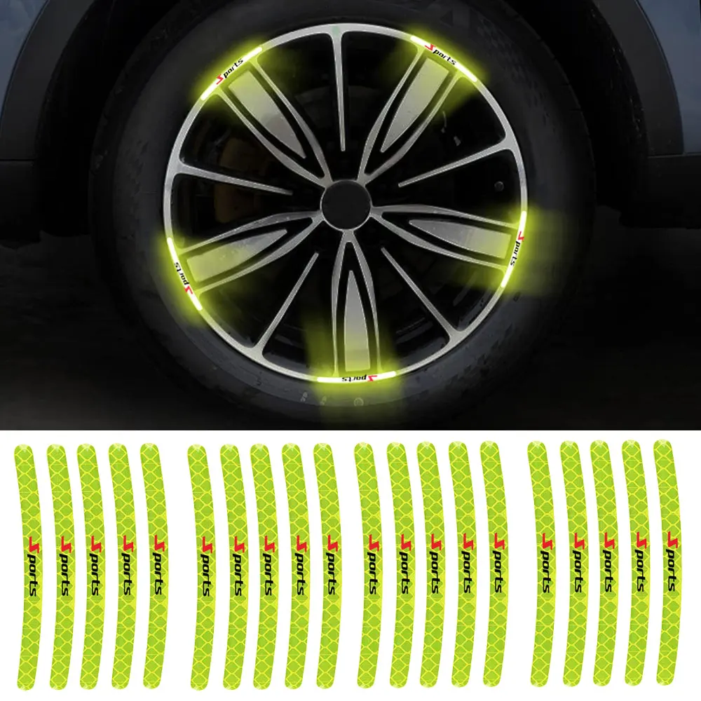 

20x Auto Wheel Hub Reflective Sticker Night Driving Car Motorcycle Tire Rim Reflective Strip Safe Decal Sticker Accessories