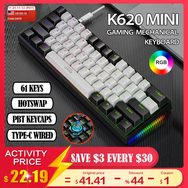 

Клавиатура игровая Механическая K620, 61 клавиша, RGB, тип с