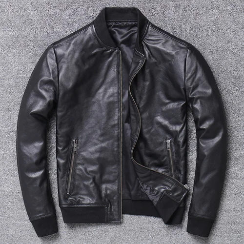 

Genuine Leather 2023 Jacket Men Cowhide Bomber Jacket Casual Spring Autumn Cow Leather Coat Chaqueta Cuero Hombre X-351NP KJ4308