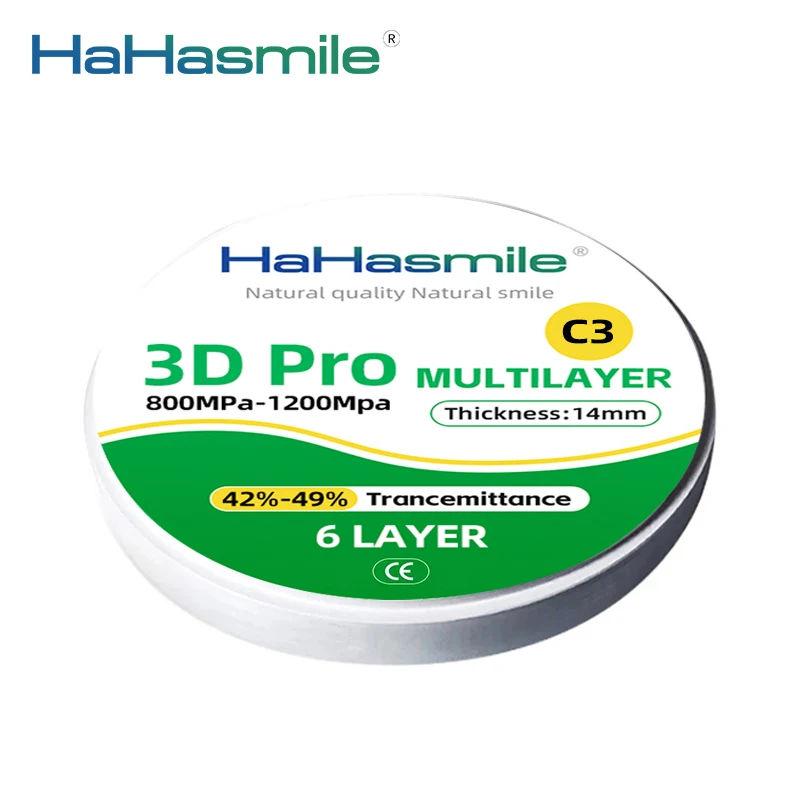 Циркониевый блок 3D PRO Многослойный 98 мм C3 Прозрачность 42%-49% Продукт Cad Cam Roland