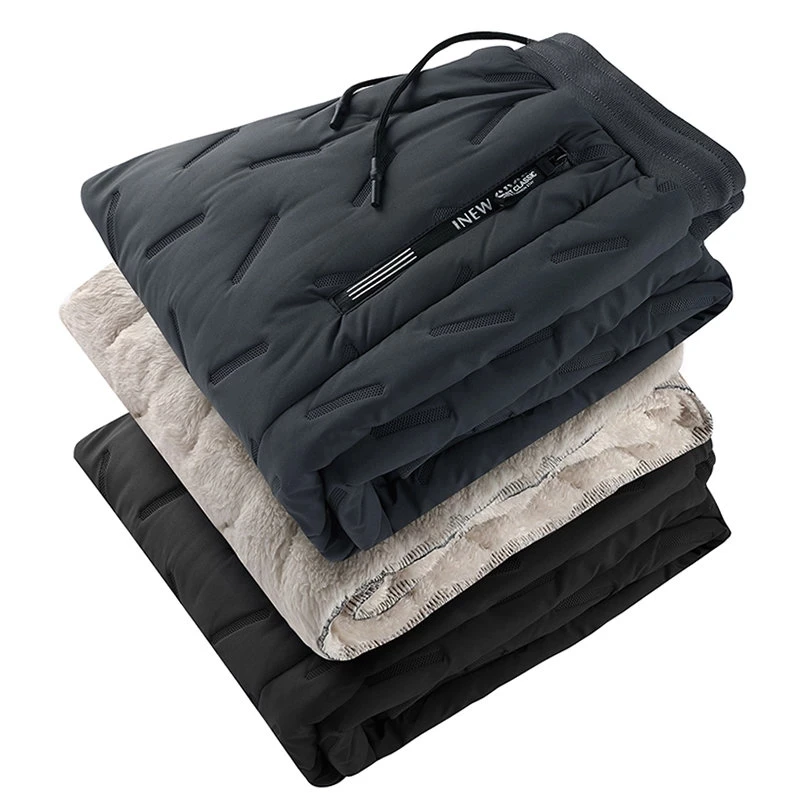 

Winter Zip Pockets Thicken Fleece Sweatpants Men Joggers Black Grey Down Cotton Warm Pants Male Water Proof Thermal Trousers 7XL