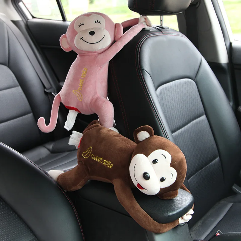 

Car Seat Backrest Trailer Creative Interior Supplies Tissue Box Cartoon Cute Monkey Armrest Box Drawer
