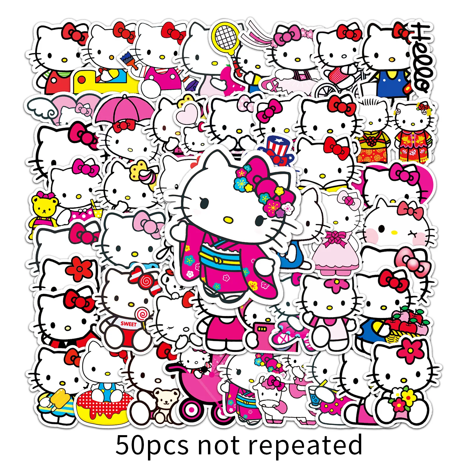 Фото 50 шт. разнообразных водонепроницаемых наклеек Sanrio с мультяшными персонажами для декора телефонов, ноутбуков, iPad, очков, чехлов, багажа, термосов №2