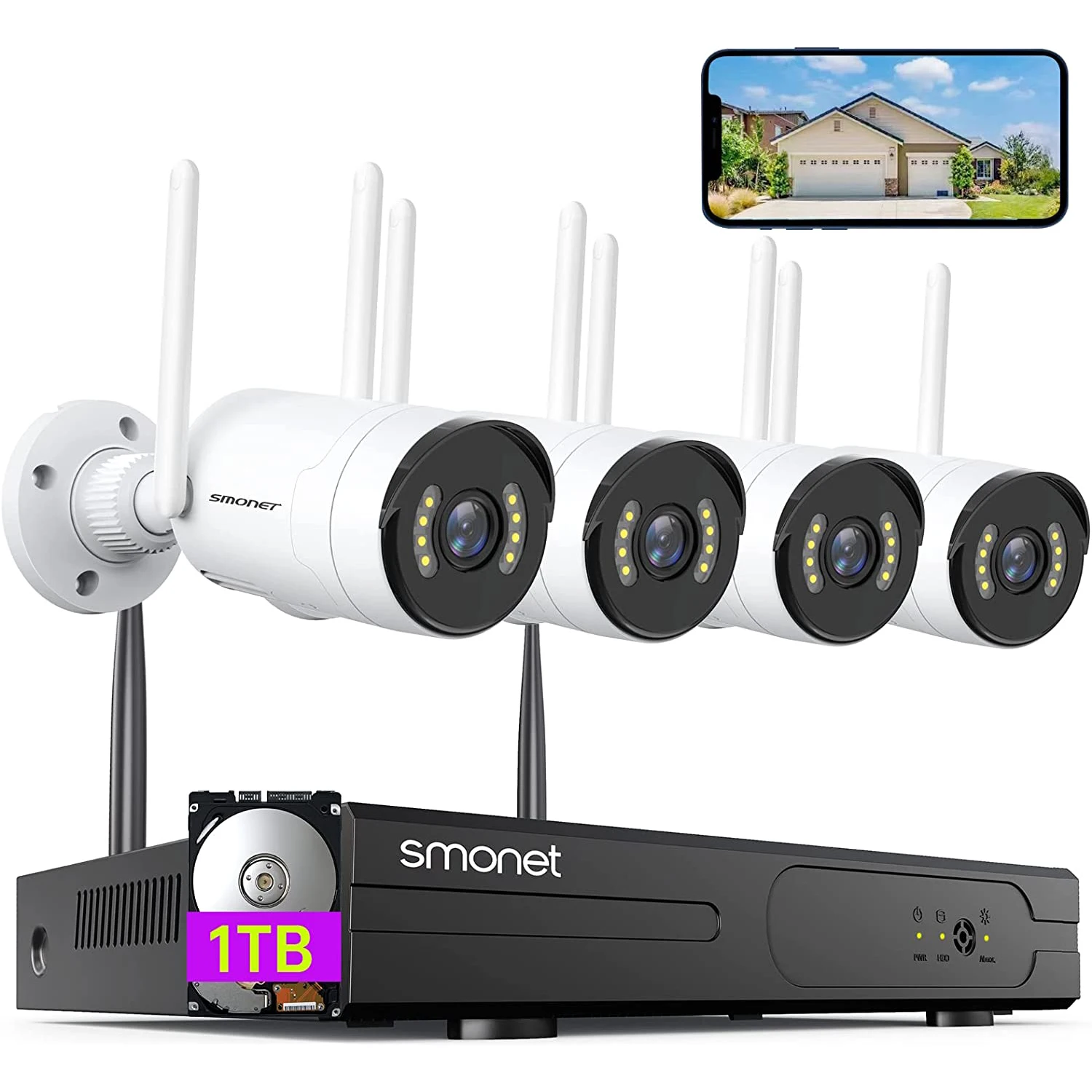 

SMONET 2K WiFi Security Camera System 2-Way Audio 1TB Hard Drive 8CH Home CCTV Surveillance DVR Kits IP Outdoor Camera Kits