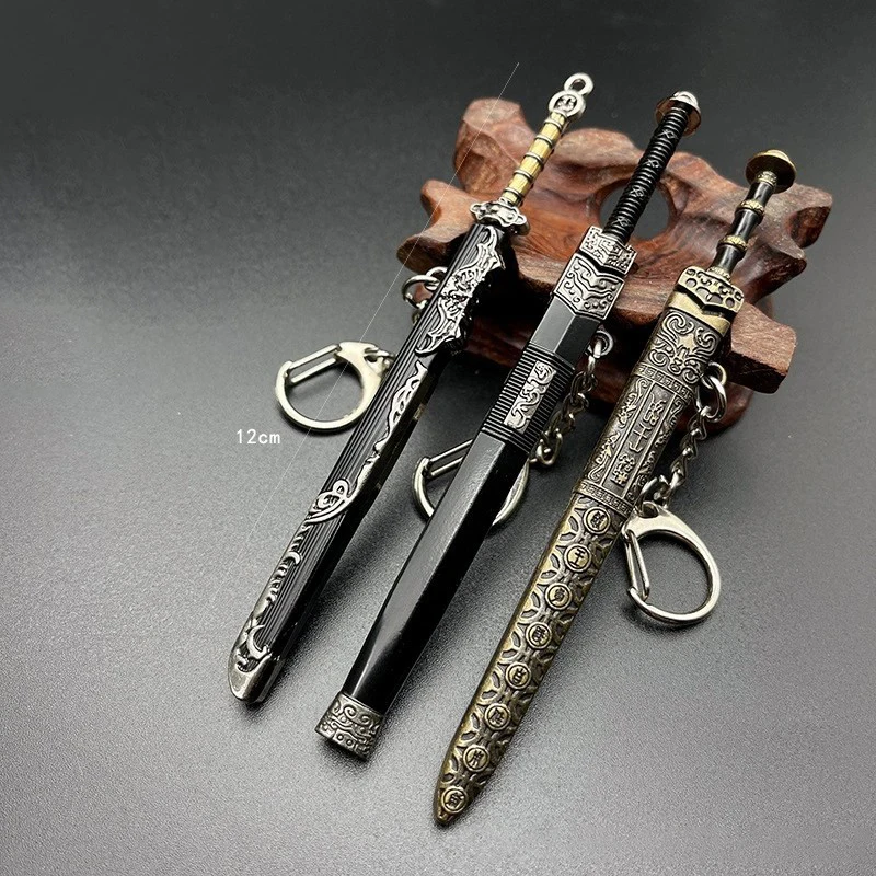 

Mini Sword Key Chains for Men Ancient with Scabbard Decorative Pattern Uncut Blade Weapon Model Collect Chin-Han Knife Pendant