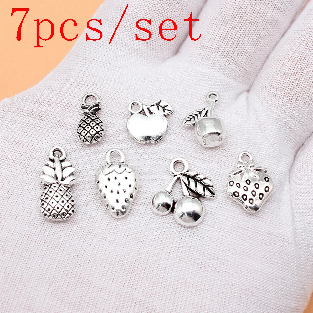 

New In Fruit Apple Pineapple Cherry Strawberry Charms Jewelry Making Supplies Crafts 7pcs/set