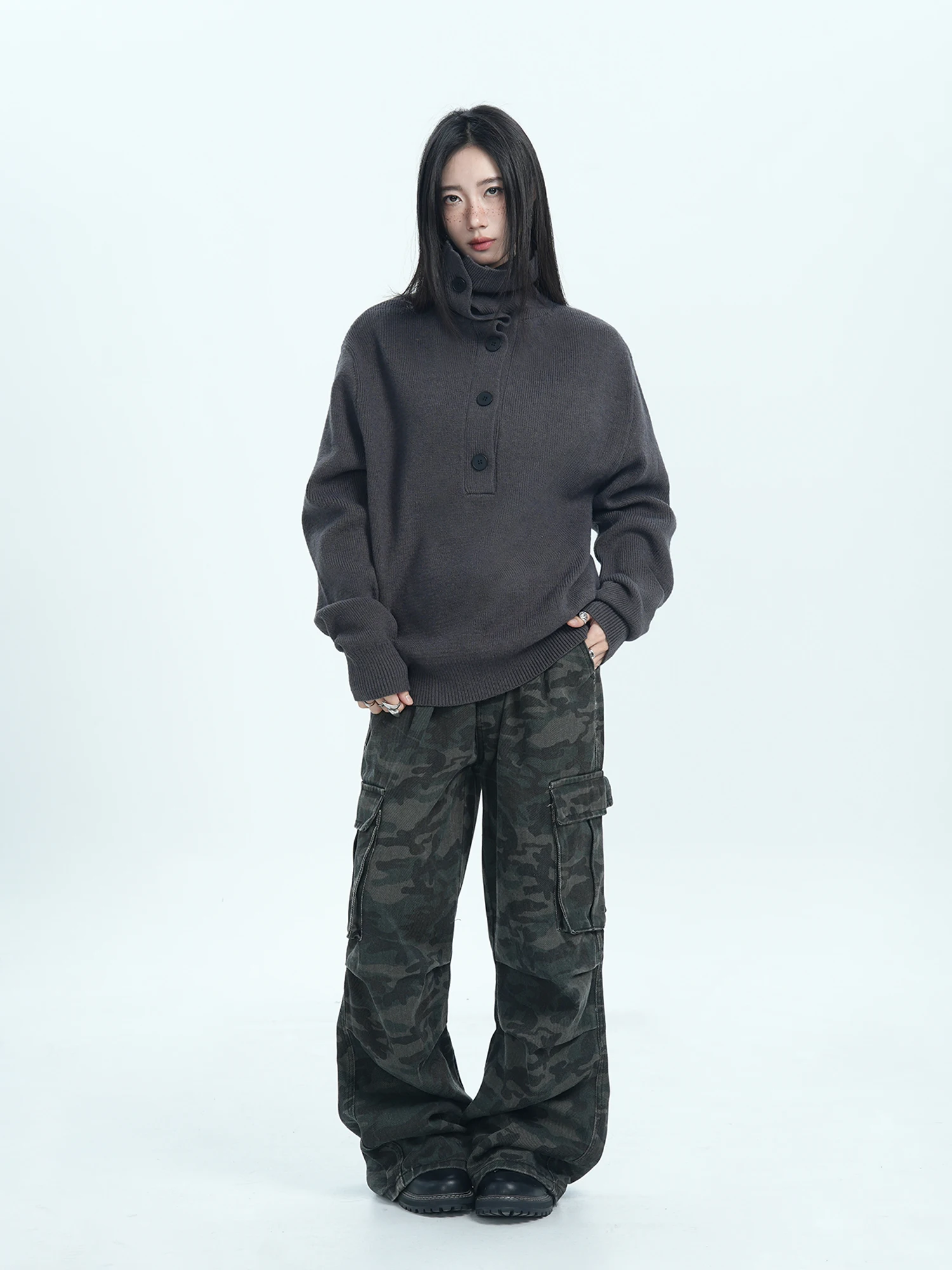 Jumpnext American Sle Lazy Casual осенне-зимний свободный пуловер полукардиган водолазка